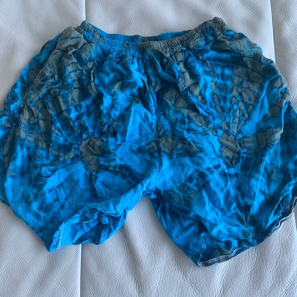 New Tie Dye Shorts Aqua Blue and Olive Green